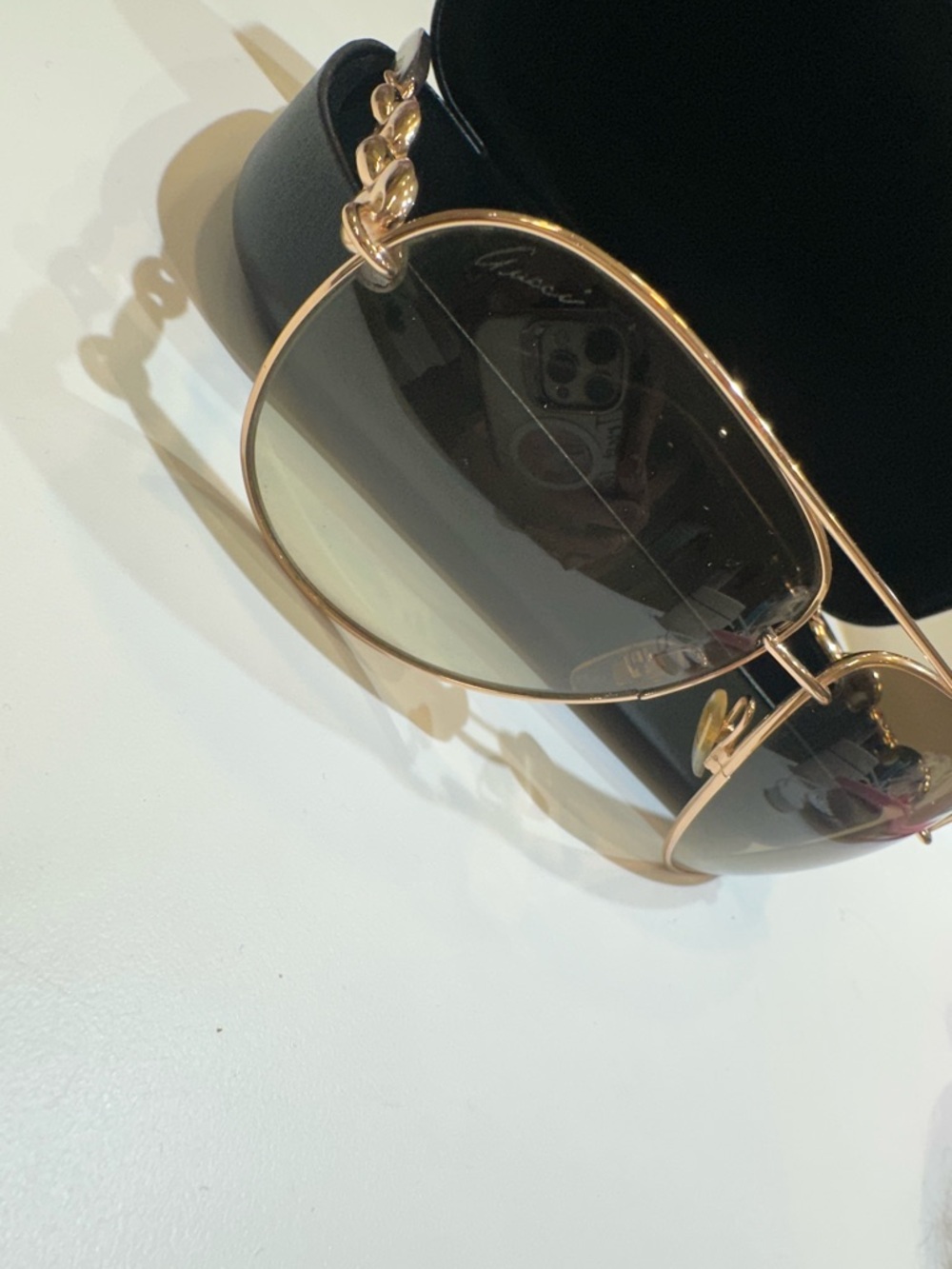 Gucci Gold Frame Sunglasses with Black Lenses